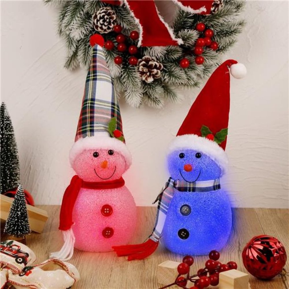 2Pcs Lighted Snowman Christmas Table Decorations Changing LED Lights 12 x 4 Inch